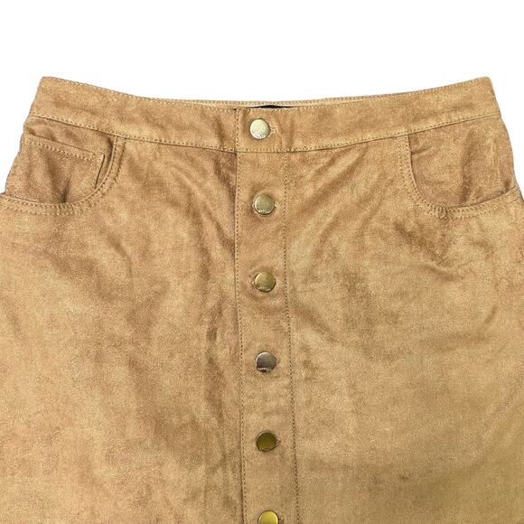 Express Jeans Tan Faux Suede Button Front Mini Skirt - Picture 2 of 5